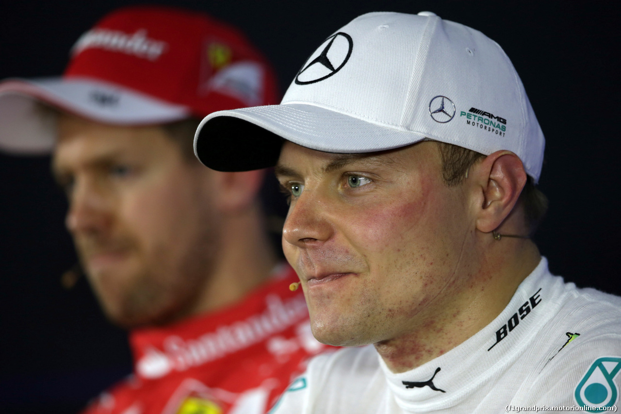 GP BRASILE, 11.11.2017 - Qualifiche, Conferenza Stampa, Sebastian Vettel (GER) Ferrari SF70H e Valtteri Bottas (FIN) Mercedes AMG F1 W08