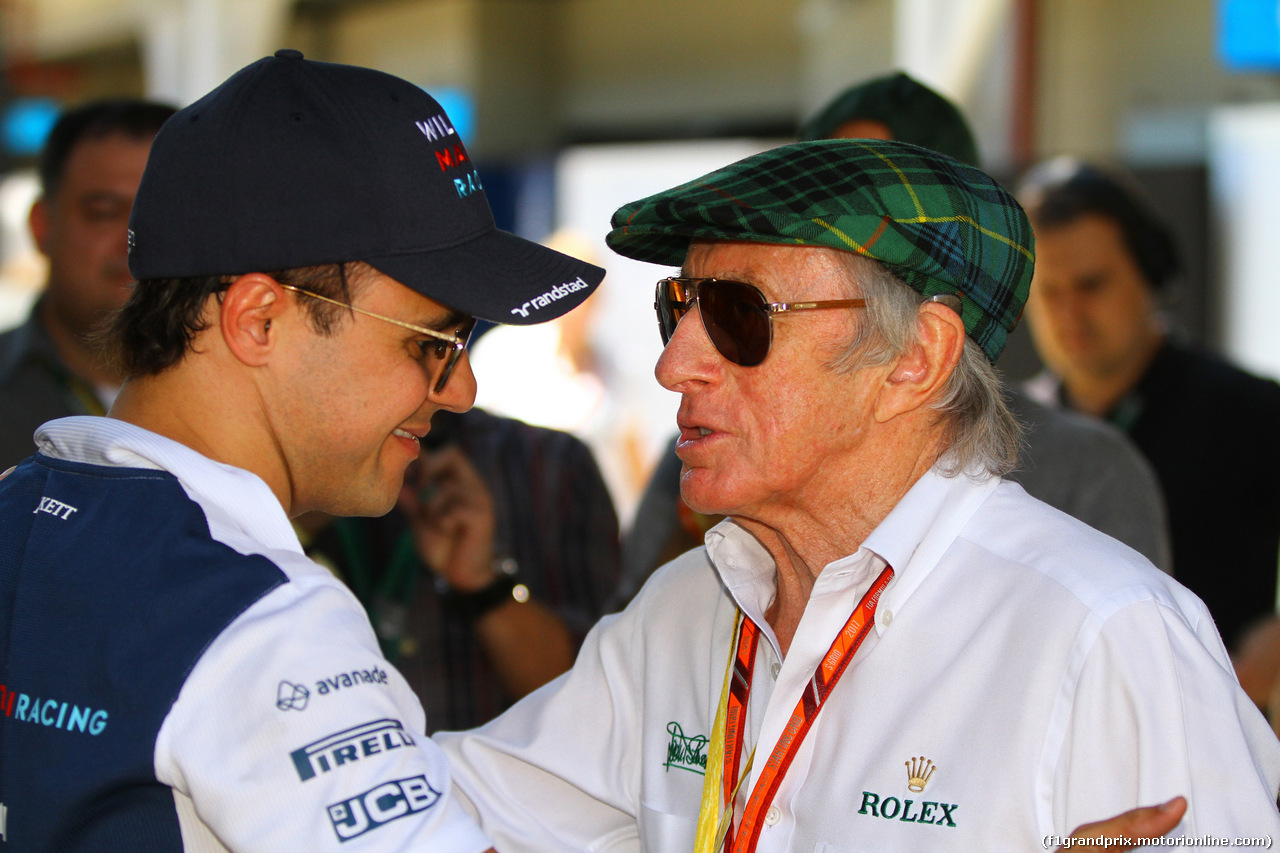 GP BRASILE, 10.11.2017 - Prove Libere 1, Felipe Massa (BRA) Williams FW40 e Sir Jackie Stewart (GBR)