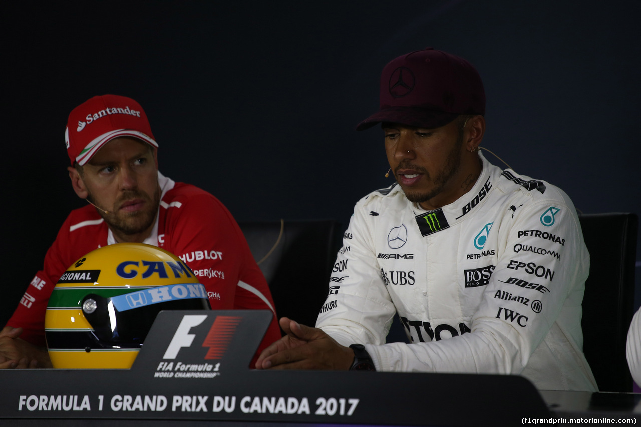 GP CANADA, 10.06.2017- After Qualifiche Press Conference, Lewis Hamilton (GBR) Mercedes AMG F1 W08, Sebastian Vettel (GER) Ferrari SF70H