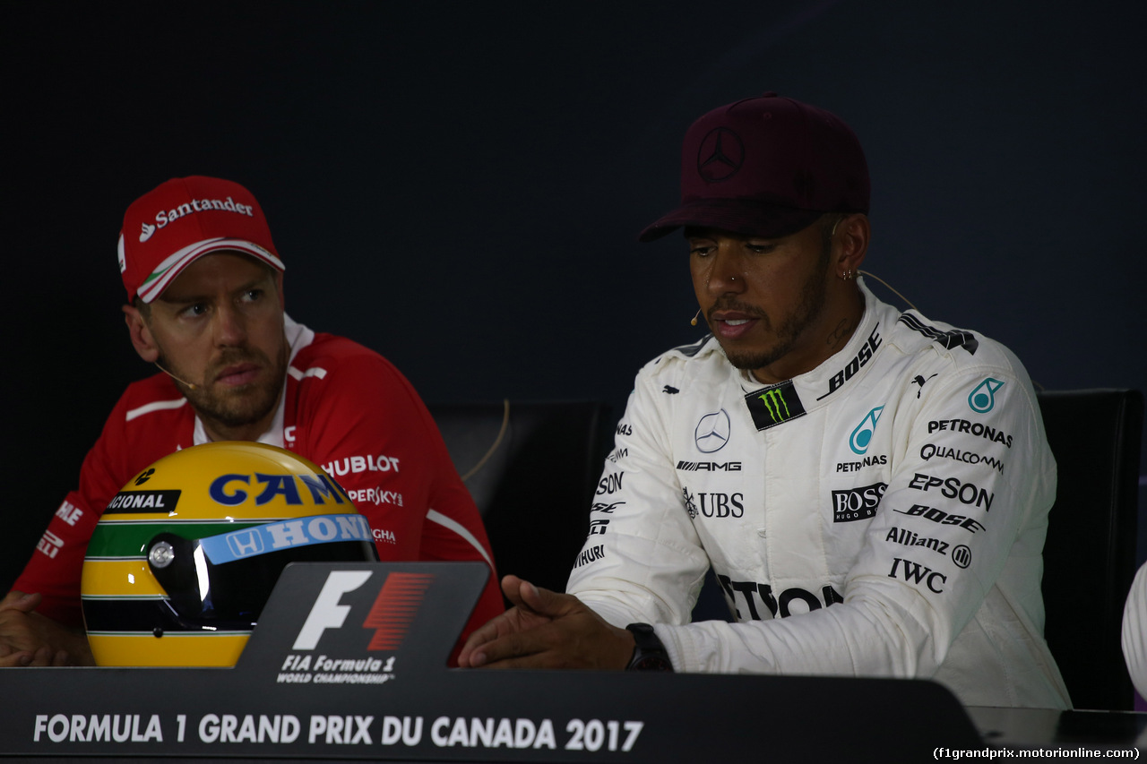 GP CANADA, 10.06.2017- After Qualifiche Press Conference, Lewis Hamilton (GBR) Mercedes AMG F1 W08, Sebastian Vettel (GER) Ferrari SF70H