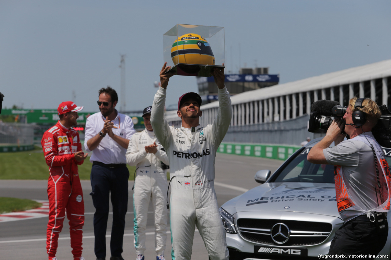 GP CANADA, 10.06.2017- Qualifiche, Lewis Hamilton (GBR) Mercedes AMG F1 W08  is celebrating his 65th Pole Position with Ayrton Senna (BRA) Helmet