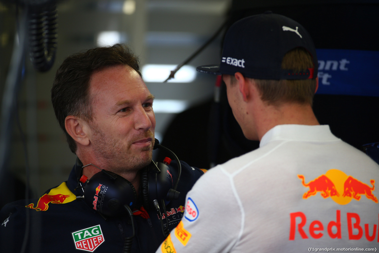 GP CANADA, 09.06.2017- Prove Libere 2, Christian Horner (GBR), Red Bull Racing, Sporting Director  e Max Verstappen (NED) Red Bull Racing RB13