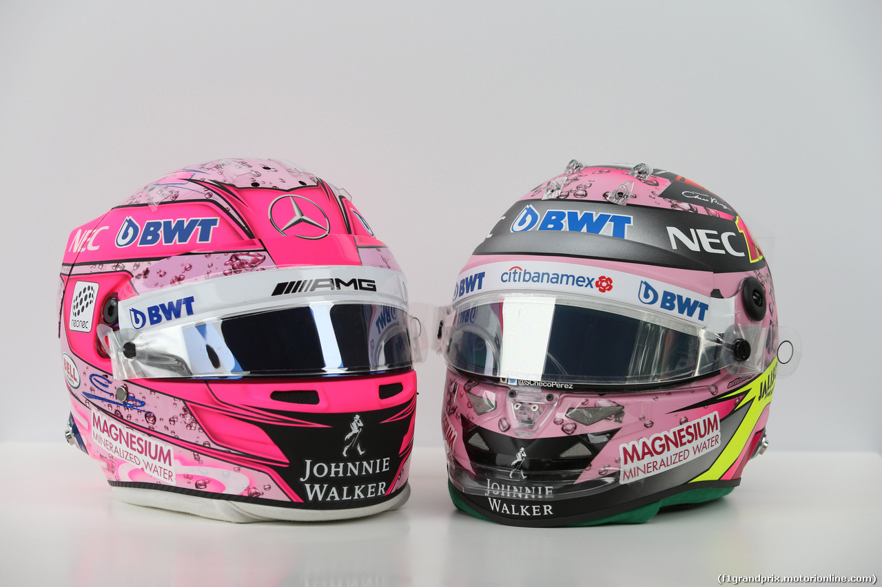 GP CINA, 07.04.2017 - Prove Libere 3, The helmet of Esteban Ocon (FRA) Sahara Force India F1 VJM10 e Sergio Perez (MEX) Sahara Force India F1 VJM010