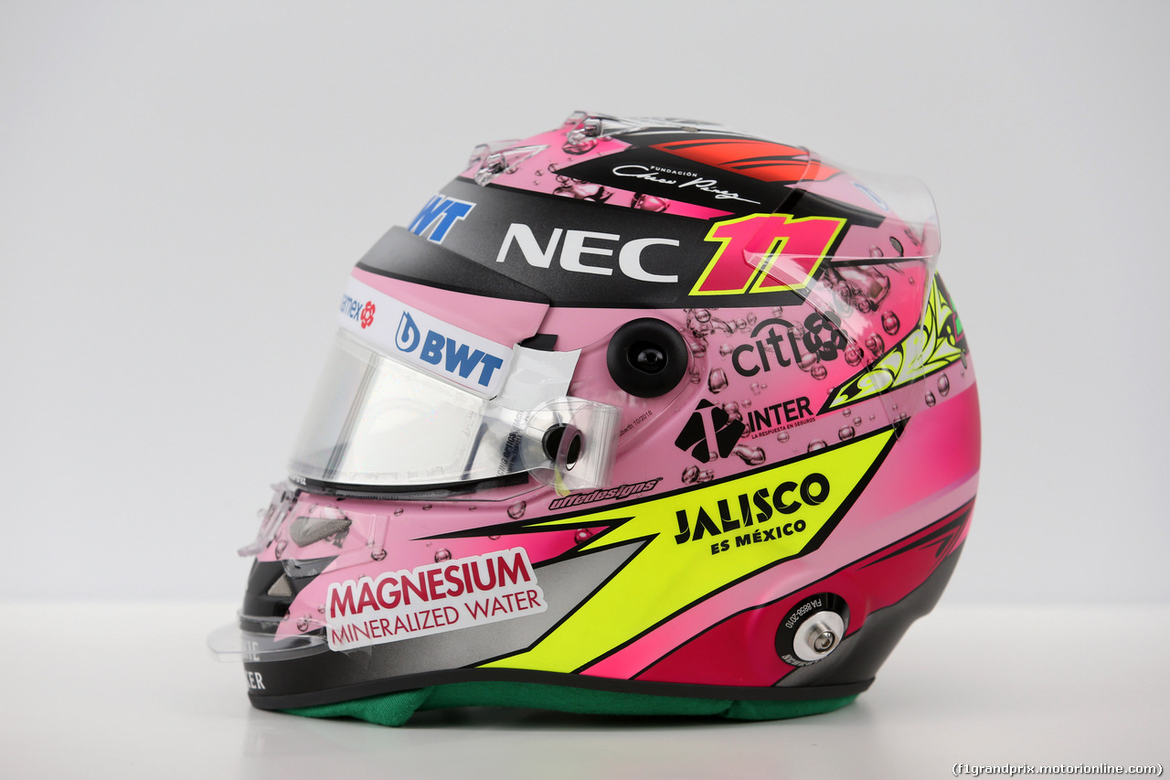 GP CINA, 07.04.2017 - Prove Libere 3, The helmet of Sergio Perez (MEX) Sahara Force India F1 VJM010