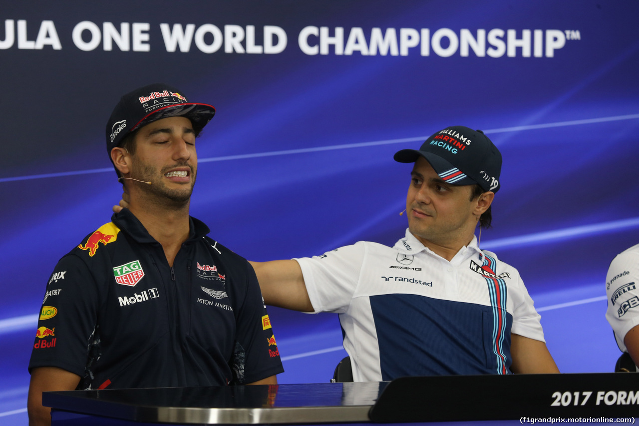GP GIAPPONE, 05.10.2017- Giovedi' Press Conference, L ro R Daniel Ricciardo (AUS) Red Bull Racing RB13 e Felipe Massa (BRA) Williams F1 Team FW40