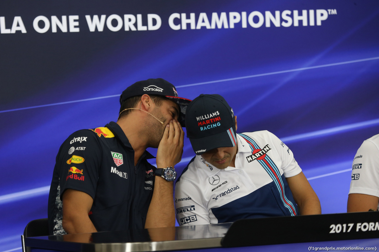 GP GIAPPONE, 05.10.2017- Giovedi' Press Conference, L ro R Daniel Ricciardo (AUS) Red Bull Racing RB13 e Felipe Massa (BRA) Williams F1 Team FW40