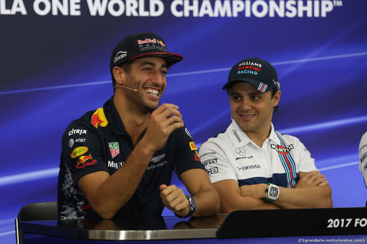 GP GIAPPONE, 05.10.2017- Giovedi' Press Conference, L ro R Daniel Ricciardo (AUS) Red Bull Racing RB13 e Felipe Massa (BRA) Williams F1 Team FW40