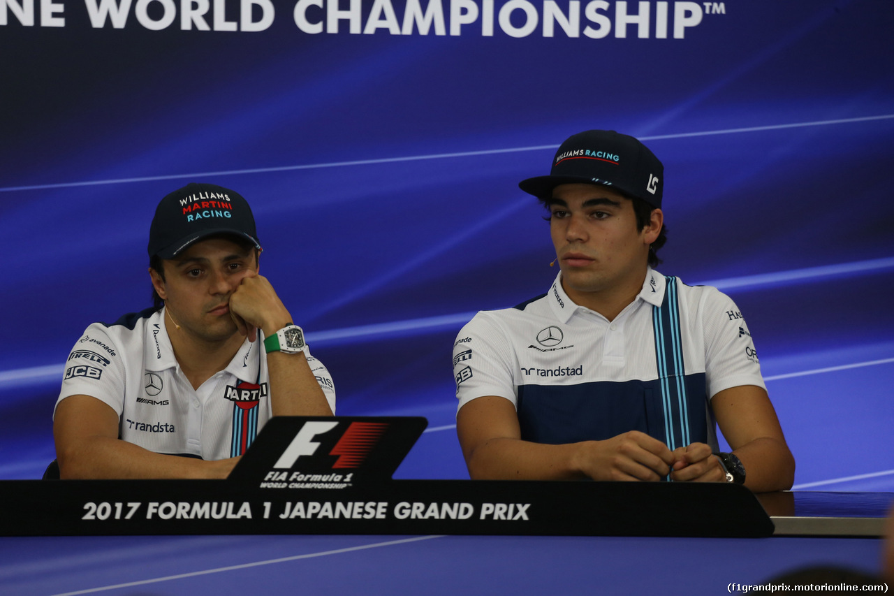 GP GIAPPONE, 05.10.2017- Giovedi' Press Conference, L to R Felipe Massa (BRA) Williams F1 Team FW40  e Lance Stroll (CDN) Williams FW40