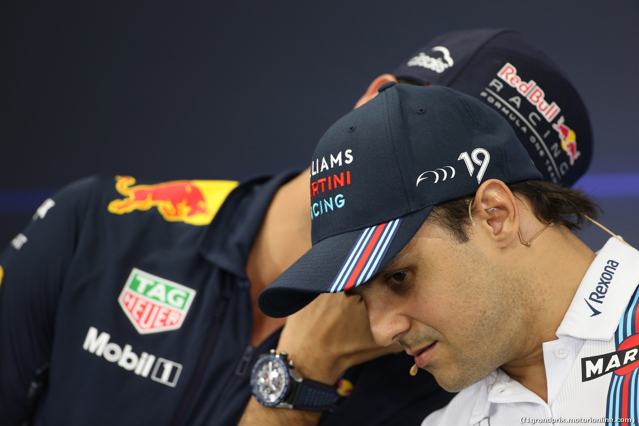 GP GIAPPONE, 05.10.2017- Giovedi' Press Conference, , Felipe Massa (BRA) Williams F1 Team FW40  e Daniel Ricciardo (AUS) Red Bull Racing RB13