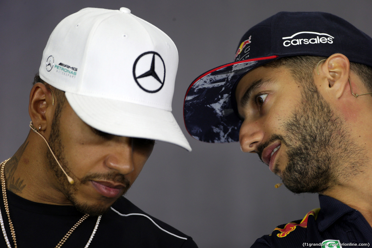 GP GRAN BRETAGNA, 13.07.2017 - Conferenza Stampa, Lewis Hamilton (GBR) Mercedes AMG F1 W08 e Daniel Ricciardo (AUS) Red Bull Racing RB13