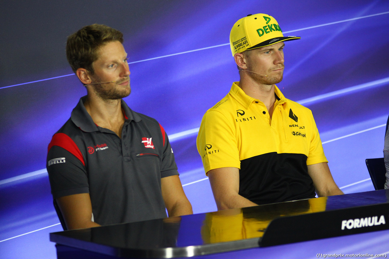 GP ITALIA, 31.08.2017- Giovedi' Press Conference, Romain Grosjean (FRA) Haas F1 Team VF-17 e Nico Hulkenberg (GER) Renault Sport F1 Team RS17