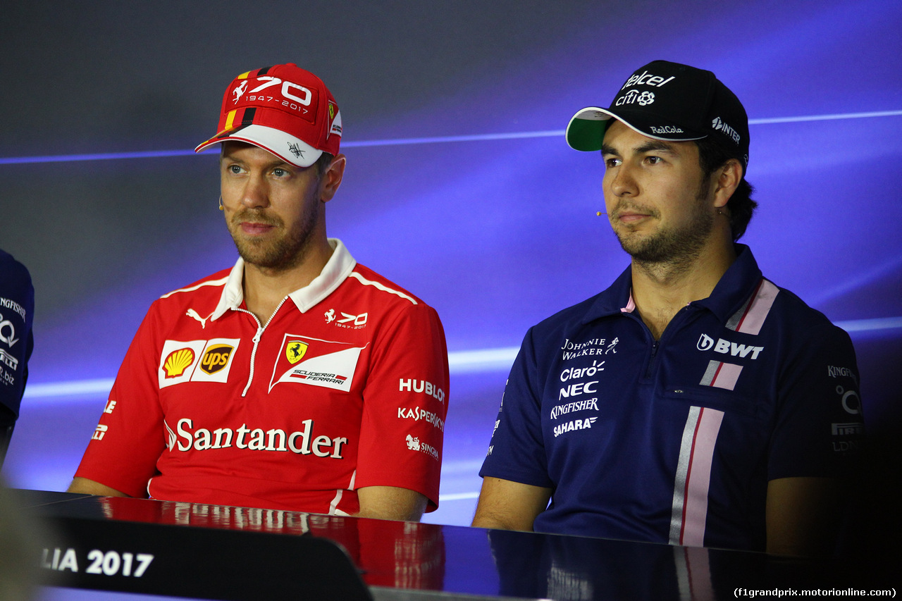 GP ITALIA, 31.08.2017- Giovedi' Press Conference, Sebastian Vettel (GER) Ferrari SF70H e Sergio Perez (MEX) Sahara Force India F1 VJM010