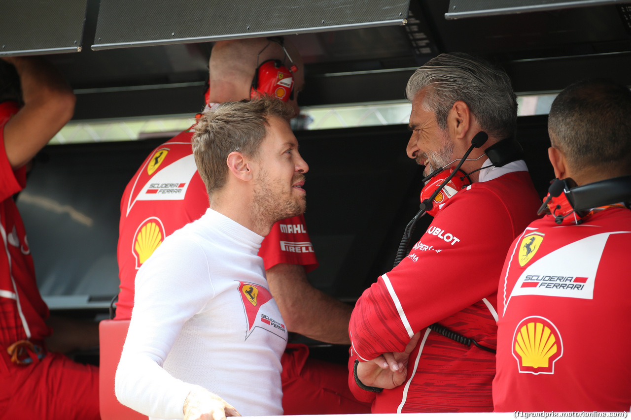 GP ITALIA, 01.09.2017- Prove Libere 2, Sebastian Vettel (GER) Ferrari SF70H e Maurizio Arrivabene (ITA) Ferrari Team Principal