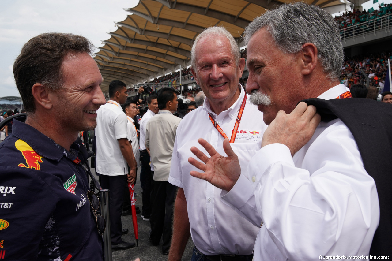 GP MALESIA, 01.10.2017 - Gara, Christian Horner (GBR), Red Bull Racing, Sporting Director, Helmut Marko (AUT), Red Bull Racing, Red Bull Advisor e Chase Carey (USA) Formula One Group Chairman