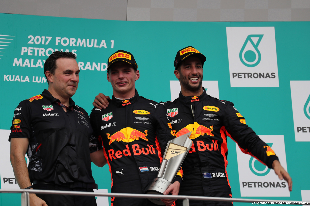 GP MALESIA, 01.10.2017 - Gara, 1st place Max Verstappen (NED) Red Bull Racing RB13 e 3rd place Daniel Ricciardo (AUS) Red Bull Racing RB13