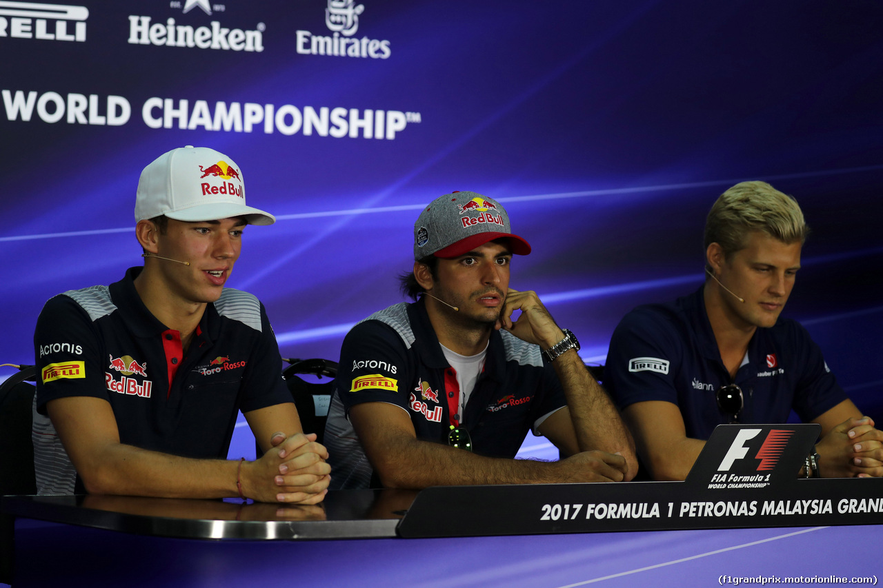 GP MALESIA, 28.09.2017 - Conferenza Stampa, Pierre Gasly (FRA) Scuderia Toro Rosso STR12, Carlos Sainz Jr (ESP) Scuderia Toro Rosso STR12 e Marcus Ericsson (SUE) Sauber C36