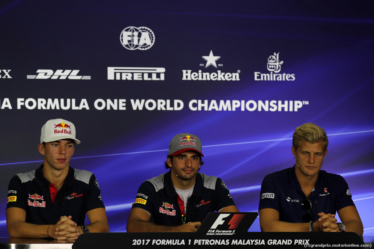 GP MALESIA, 28.09.2017 - Conferenza Stampa, Pierre Gasly (FRA) Scuderia Toro Rosso STR12, Carlos Sainz Jr (ESP) Scuderia Toro Rosso STR12 e Marcus Ericsson (SUE) Sauber C36