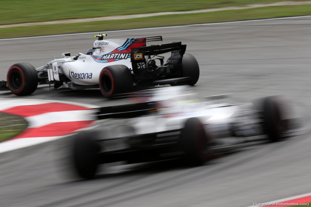 GP MALESIA, 29.09.2017 - Prove Libere 2, Lance Stroll (CDN) Williams FW40 e Felipe Massa (BRA) Williams FW40