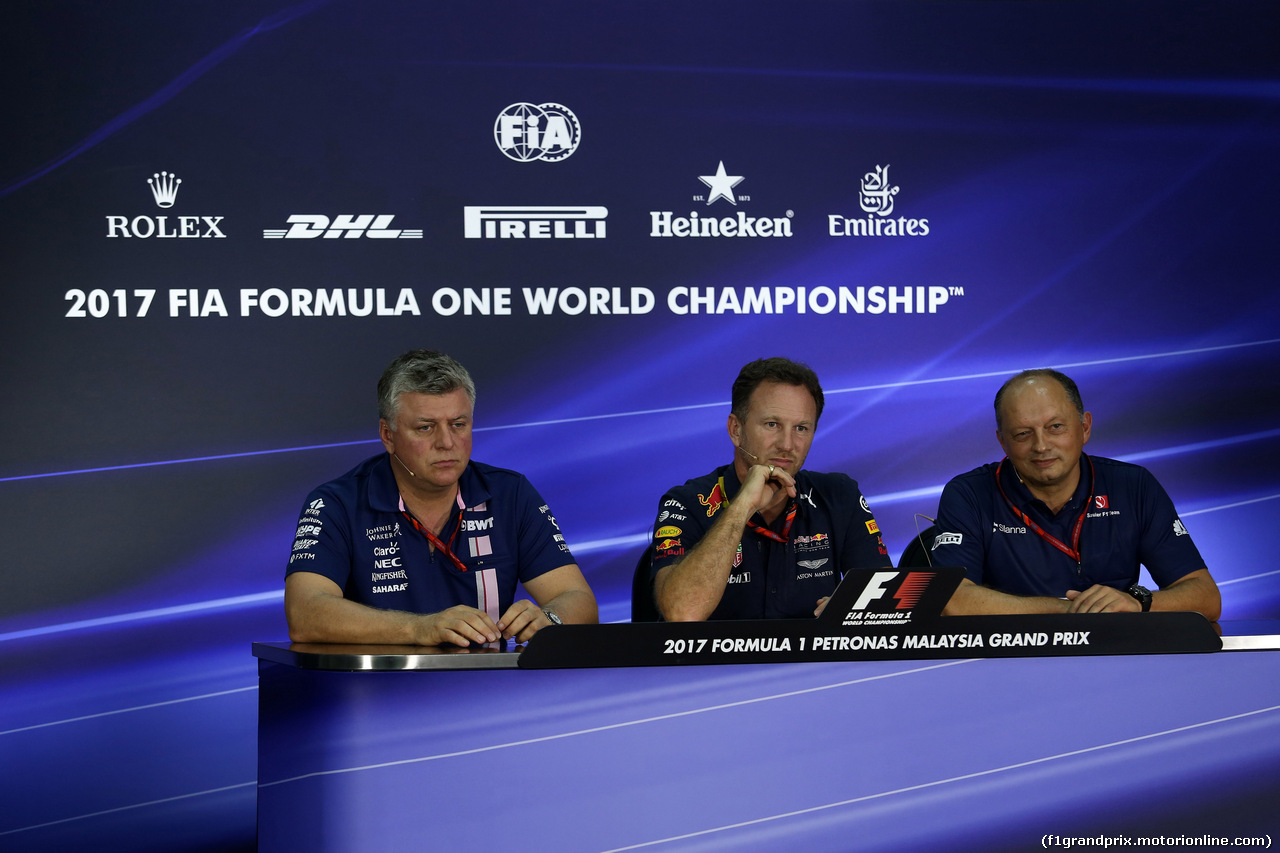 GP MALESIA, 29.09.2017 - Conferenza Stampa, Otmar Szafnauer (USA) Sahara Force India F1 Chief Operating Officer, Christian Horner (GBR), Red Bull Racing, Sporting Director e Frederic Vasseur (FRA) Sauber Team Principal