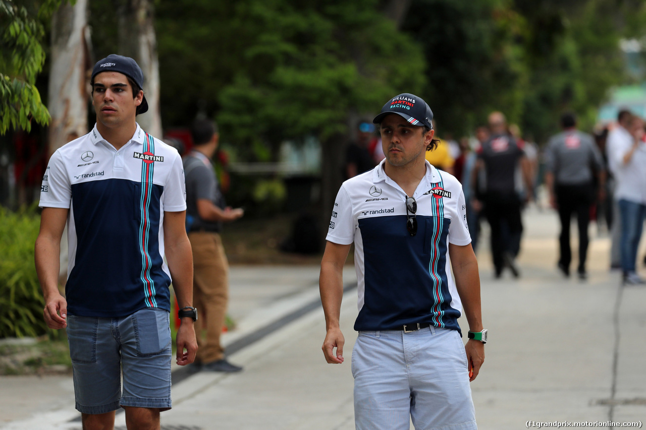 GP MALESIA, 29.09.2017 - Lance Stroll (CDN) Williams FW40 e Felipe Massa (BRA) Williams FW40