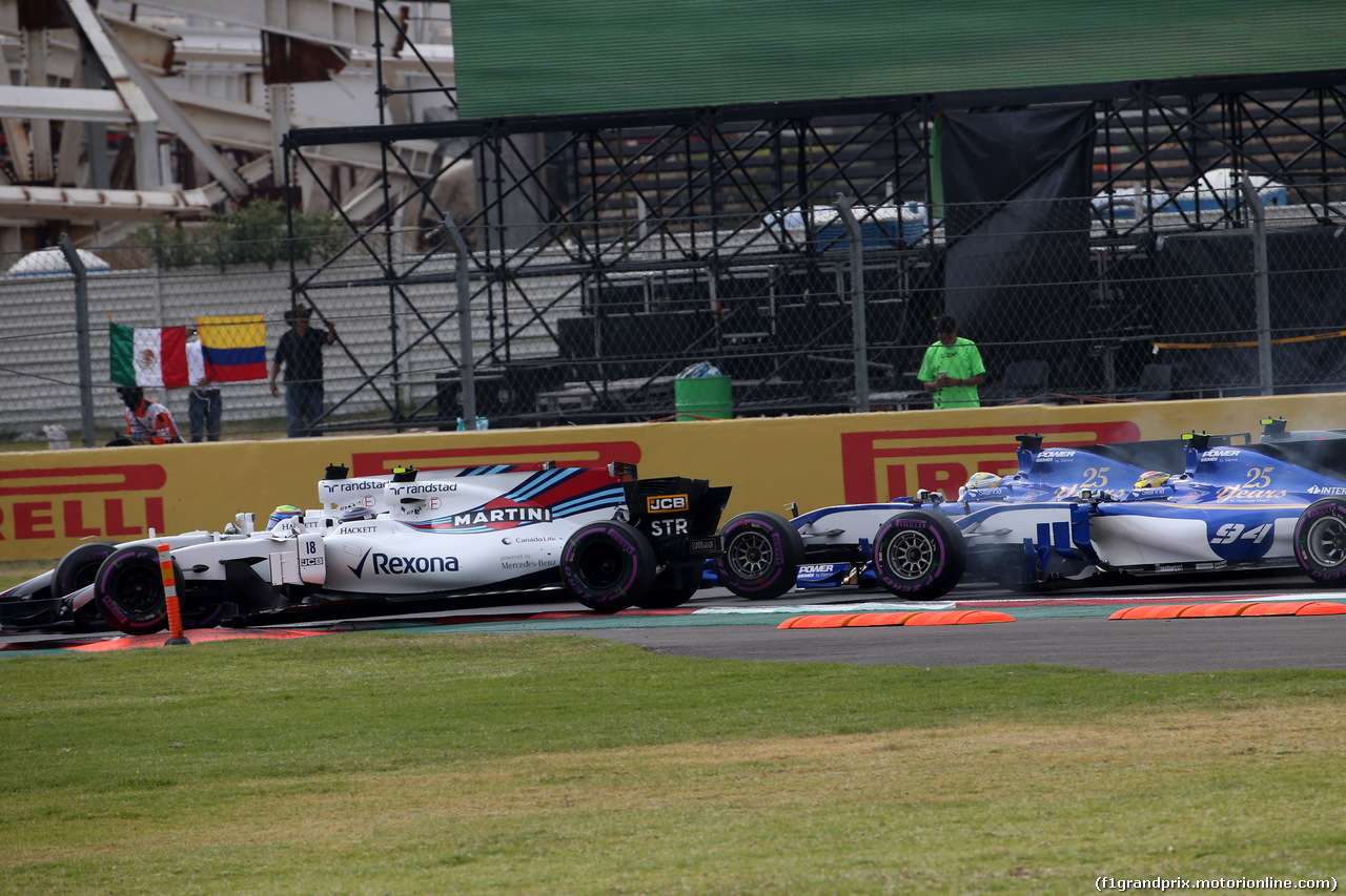 GP MESSICO, 29.10.2017 - Gara, Felipe Massa (BRA) Williams FW40, Lance Stroll (CDN) Williams FW40, Marcus Ericsson (SUE) Sauber C36 e Pascal Wehrlein (GER) Sauber C36