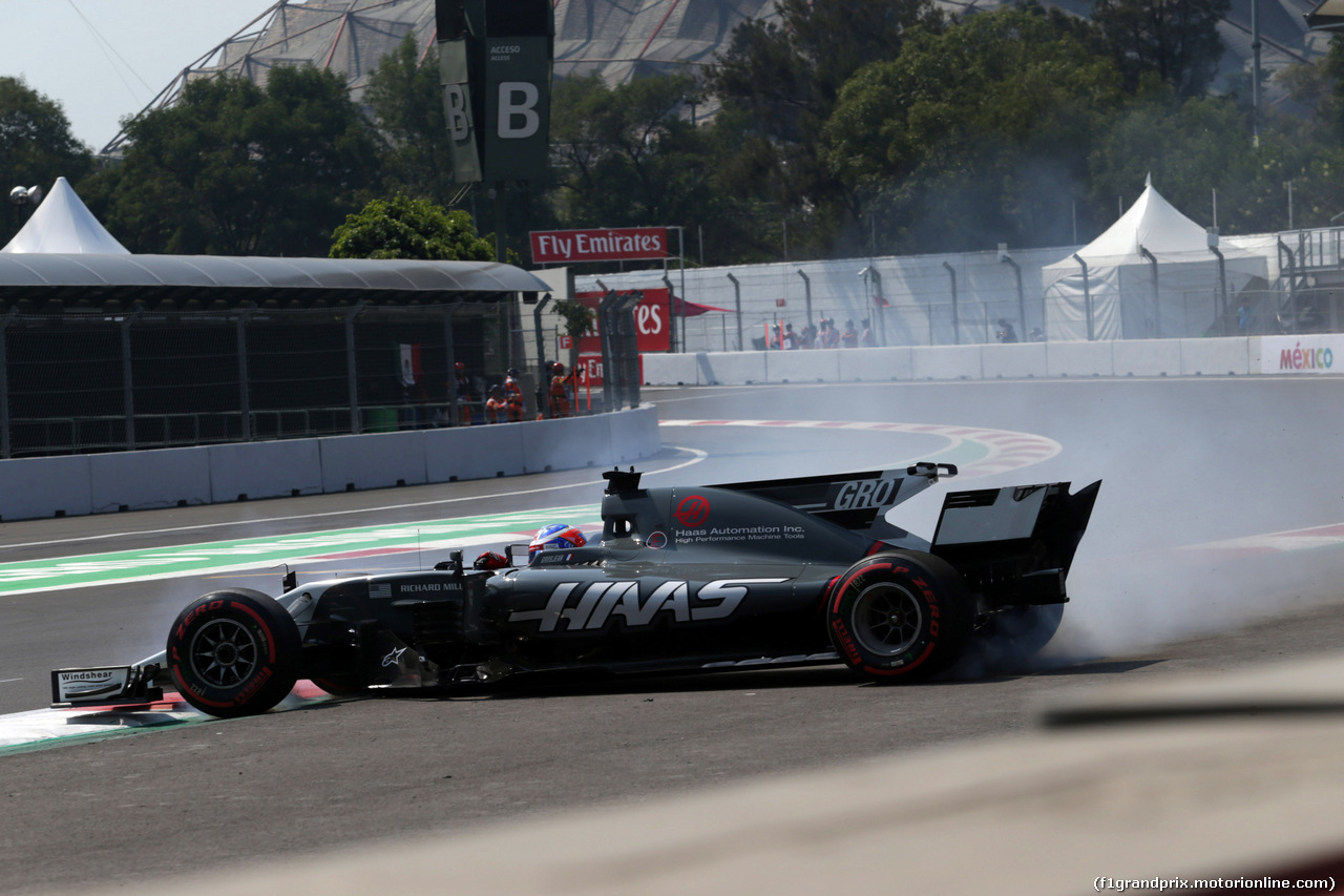 GP MESSICO, 27.10.2017 - Prove Libere 2, Romain Grosjean (FRA) Haas F1 Team VF-17 spins