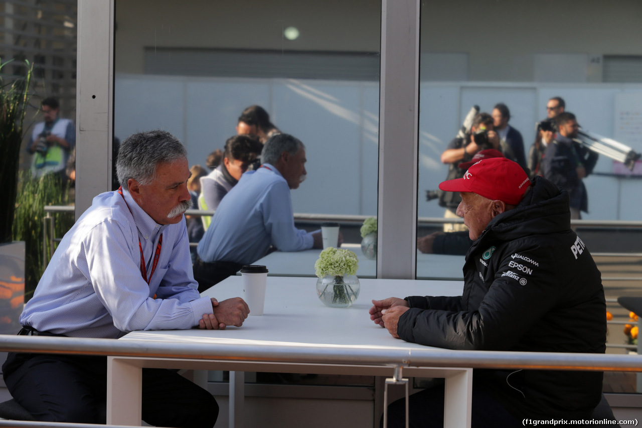 GP MESSICO, 28.10.2017 - Prove Libere 3, Chase Carey (USA) Formula One Group Chairman e Nikki Lauda (AU), Mercedes