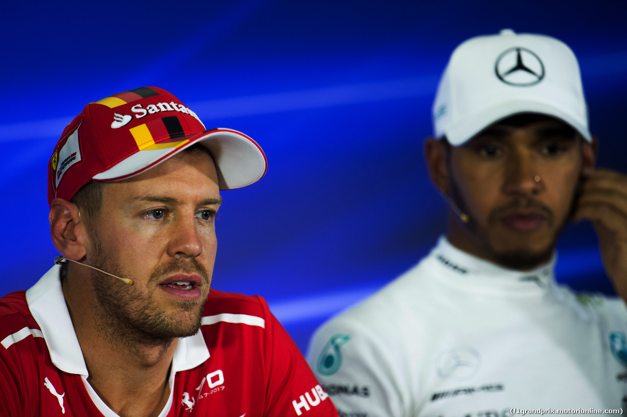 GP MESSICO, 28.10.2017 - Qualifiche, Conferenza Stampa, Sebastian Vettel (GER) Ferrari SF70H e Lewis Hamilton (GBR) Mercedes AMG F1 W08
