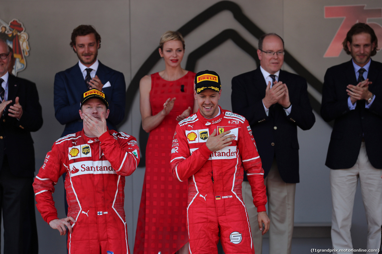 GP MONACO, 28.05.2017 - Gara, 2nd place Kimi Raikkonen (FIN) Ferrari SF70H e Sebastian Vettel (GER) Ferrari SF70H