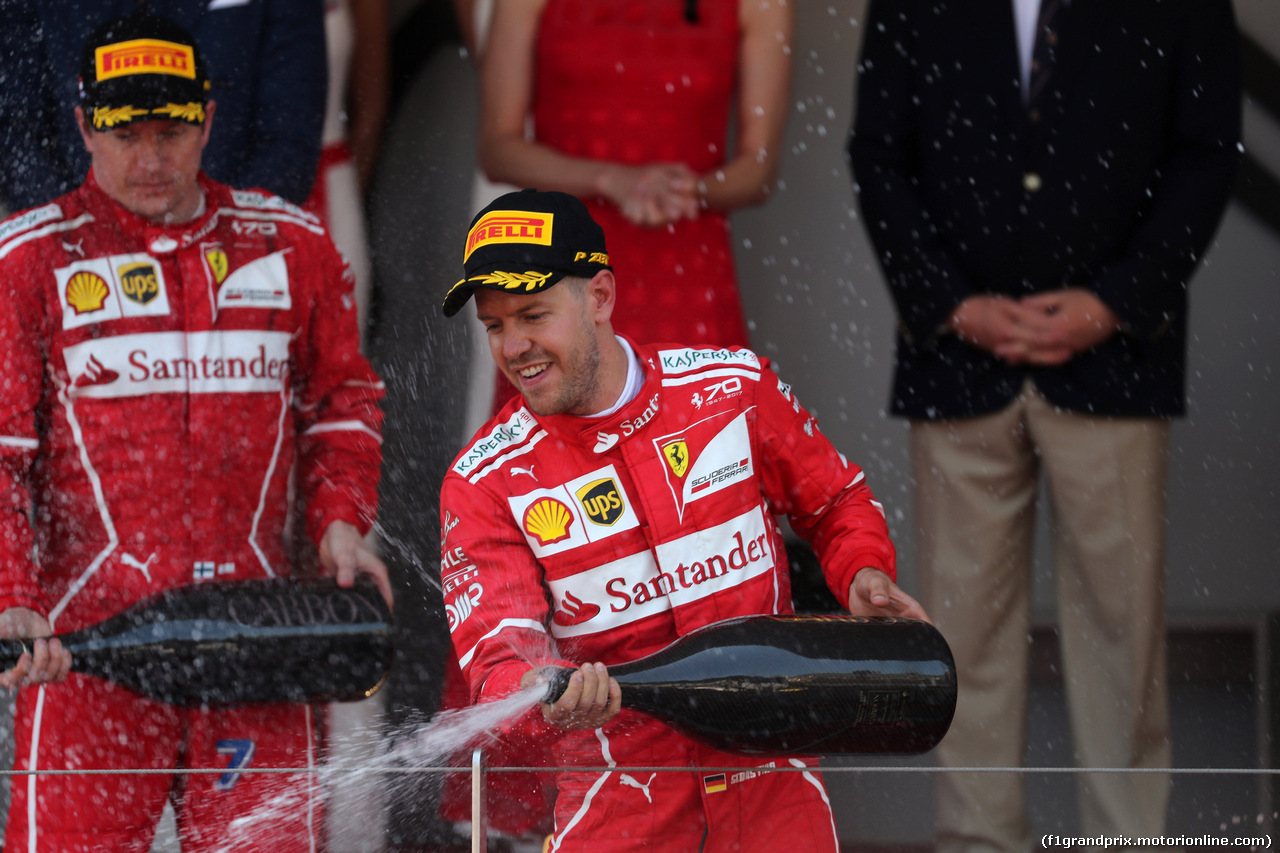 GP MONACO, 28.05.2017 - Gara, Sebastian Vettel (GER) Ferrari SF70H e 2nd place Kimi Raikkonen (FIN) Ferrari SF70H