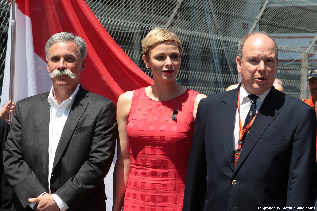 GP MONACO, 28.05.2017 - Gara, Chase Carey (USA) Formula One Group Chairman, Charlene Wittstock Princess of Monaco e S.A.S. Prince Albert II