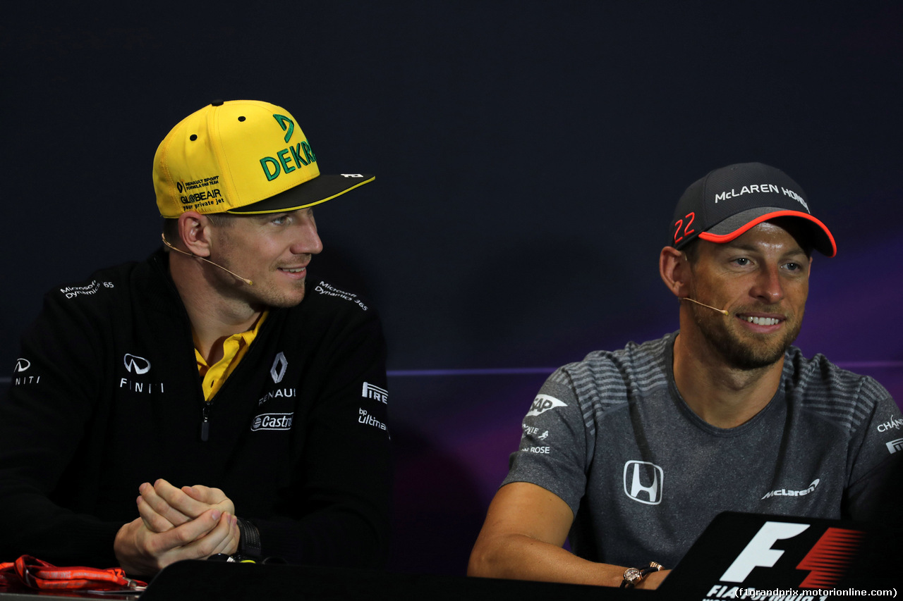 GP MONACO, 24.05.2017 - Conferenza Stampa, Nico Hulkenberg (GER) Renault Sport F1 Team RS17 e Jenson Button (GBR) McLaren MCL32