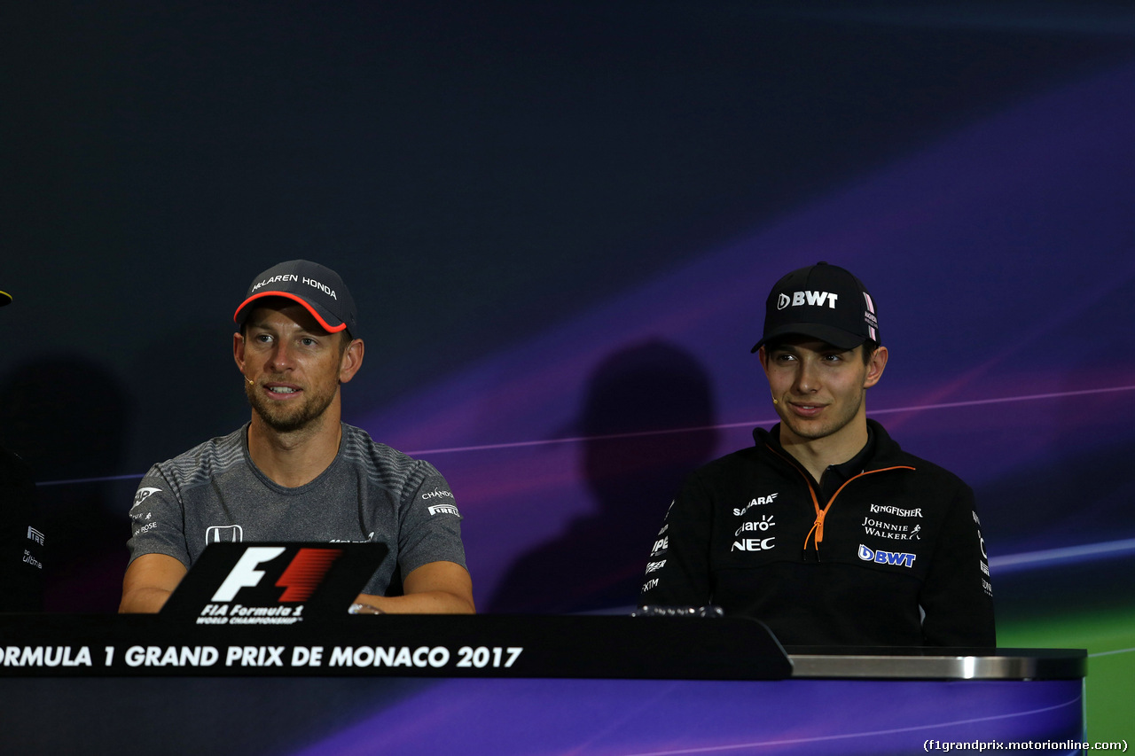 GP MONACO, 24.05.2017 - Conferenza Stampa, Jenson Button (GBR) McLaren MCL32 e Esteban Ocon (FRA) Sahara Force India F1 VJM10