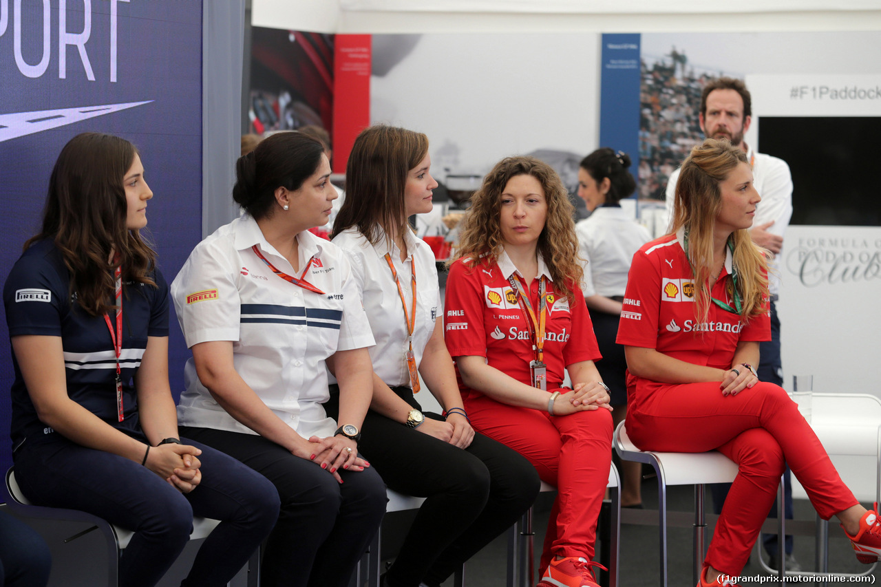 GP MONACO, 27.05.2017 - Women in Motosport programme, Tatiana Calderón (COL) DAMS, Monisha Kaltenborn (AUT), CEO e Team Principal, Sauber F1 Team, Lucia Pennesi, Ferrari Commercial e Marketing Director e Francesca Venturi, Ferrari R&D engineer.