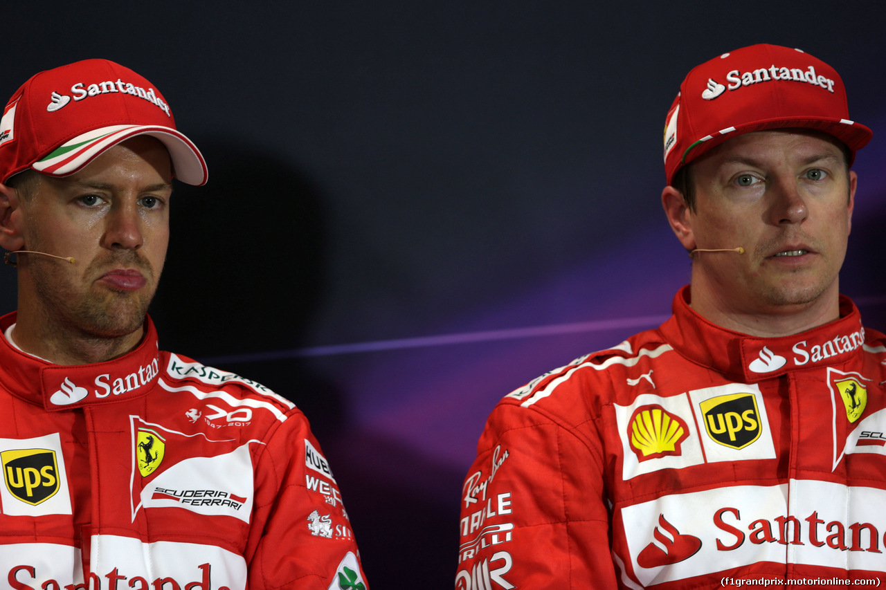 GP MONACO, 27.05.2017 - Qualifiche, Conferenza Stampa, Sebastian Vettel (GER) Ferrari SF70H e Kimi Raikkonen (FIN) Ferrari SF70H