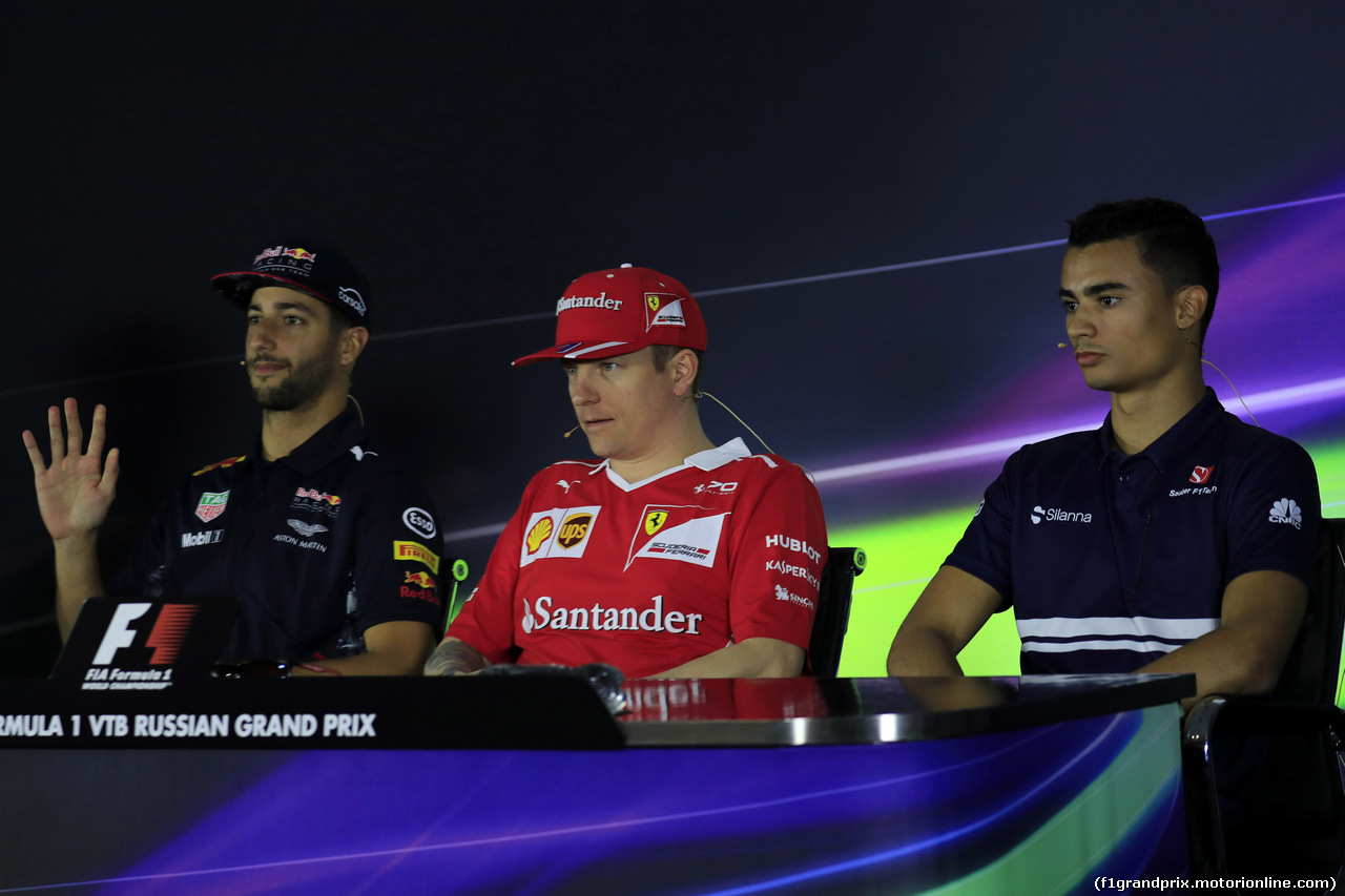 GP RUSSIA, 27.04.2017 - Conferenza Stampa, Daniel Ricciardo (AUS) Red Bull Racing RB13, Kimi Raikkonen (FIN) Ferrari SF70H e Pascal Wehrlein (GER) Sauber C36
