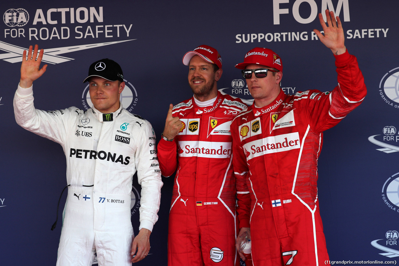 GP RUSSIA, 29.04.2017 - Qualifiche, 3rd place Valtteri Bottas (FIN) Mercedes AMG F1 W08, Sebastian Vettel (GER) Ferrari SF70H pole position e 2nd place Kimi Raikkonen (FIN) Ferrari SF70H