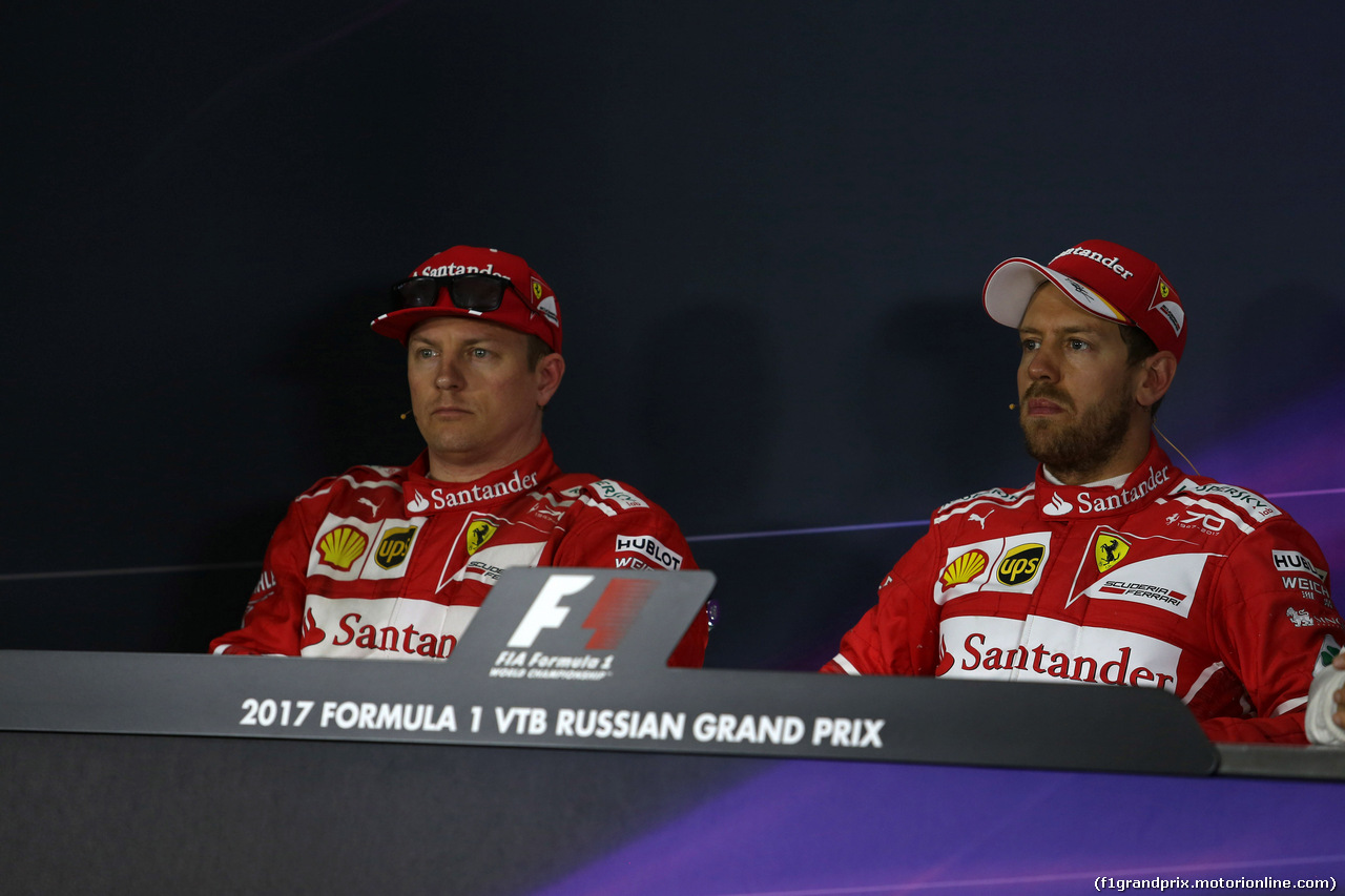 GP RUSSIA, 29.04.2017 - Qualifiche, Conferenza Stampa, Kimi Raikkonen (FIN) Ferrari SF70H e Sebastian Vettel (GER) Ferrari SF70H