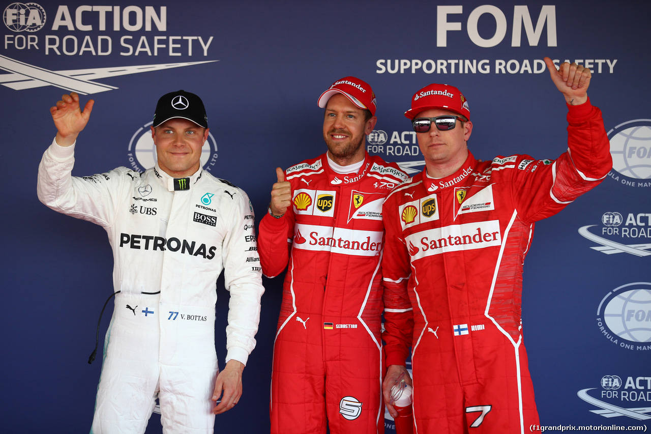 GP RUSSIA, 29.04.2017 - Qualifiche, 3rd place Valtteri Bottas (FIN) Mercedes AMG F1 W08, Sebastian Vettel (GER) Ferrari SF70H pole position e 2nd place Kimi Raikkonen (FIN) Ferrari SF70H