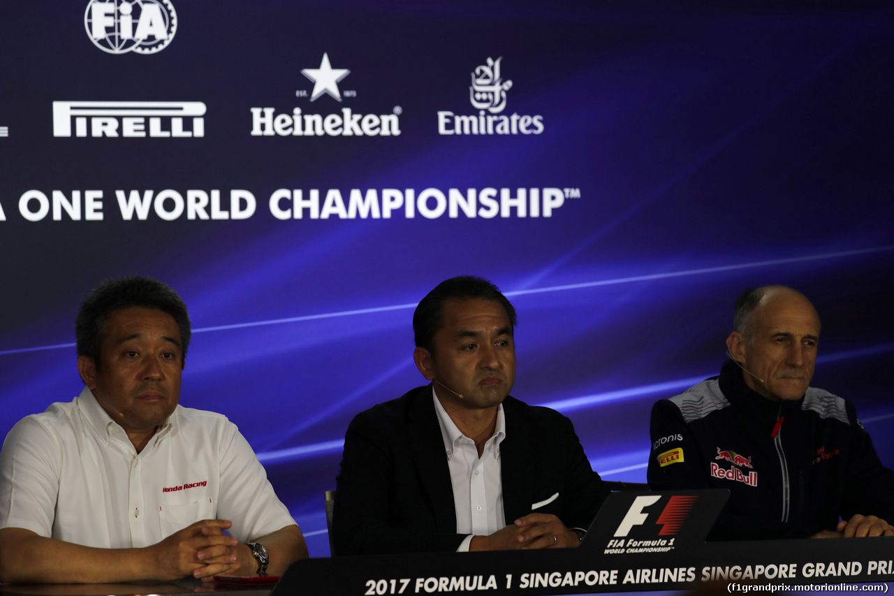 GP SINGAPORE, 15.09.2017 - Team Manager Press Conference: Masashi Yamamoto (JPN) General Manager Motor Sport Division Honda Motor Co, Katsuhide Moriyama (JPN) General Manger Motorsport Division Honda Motorsèort Co, Franz Tost, Scuderia Toro Rosso, Team Principal