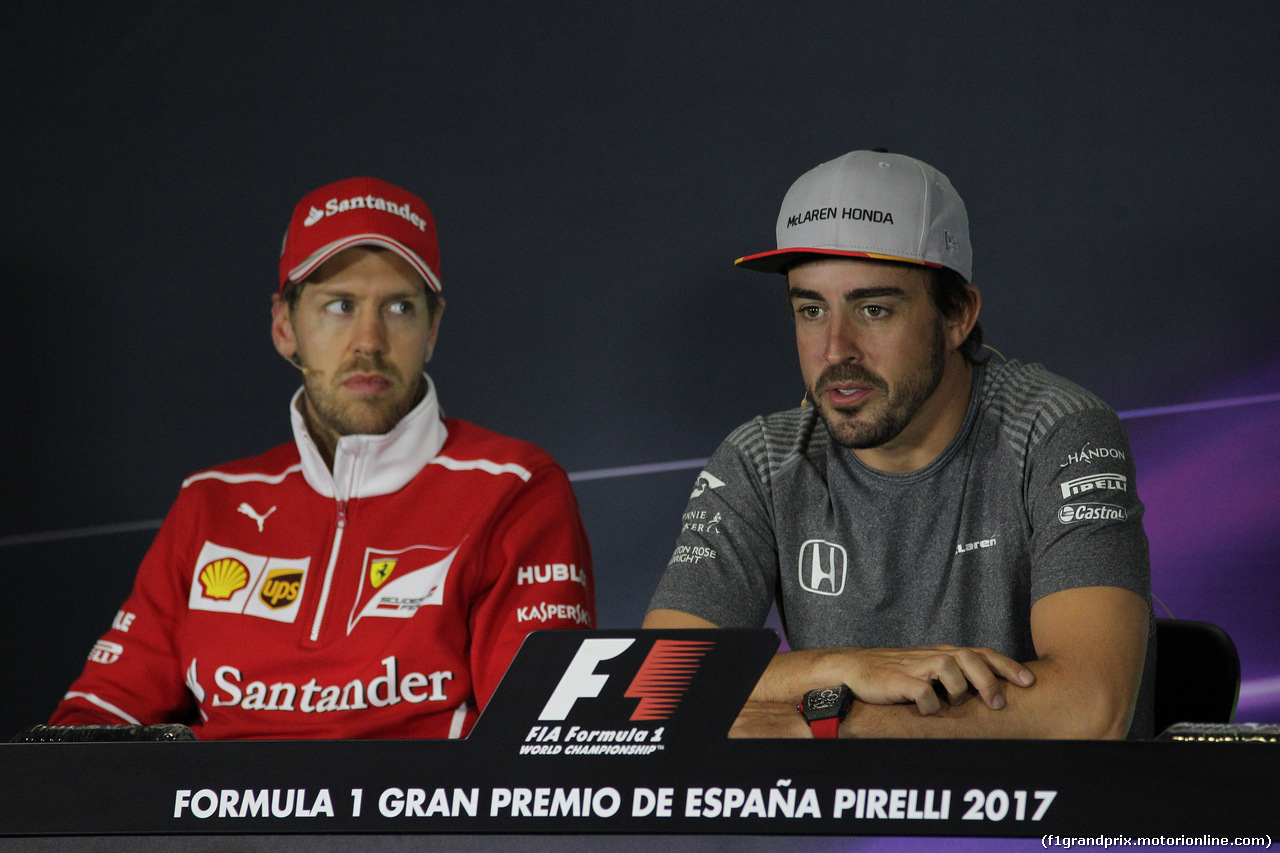 GP SPAGNA, 11.05.2017 - Conferenza Stampa, Sebastian Vettel (GER) Ferrari SF70H e Fernando Alonso (ESP) McLaren MCL32
