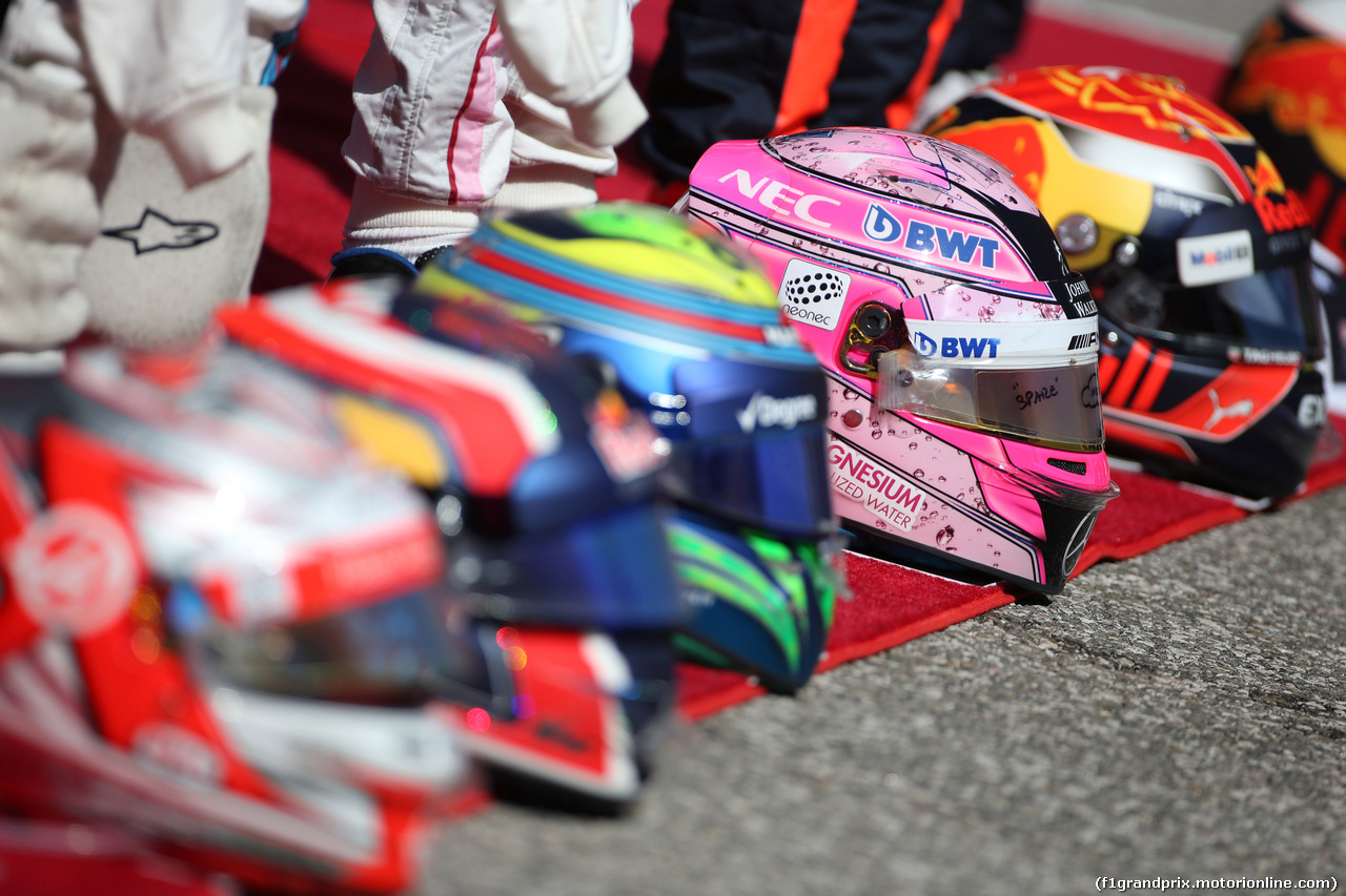 GP STATI UNITI, 22.10.2017 - Gara, Helmets, Esteban Ocon (FRA) Sahara Force India F1 VJM10