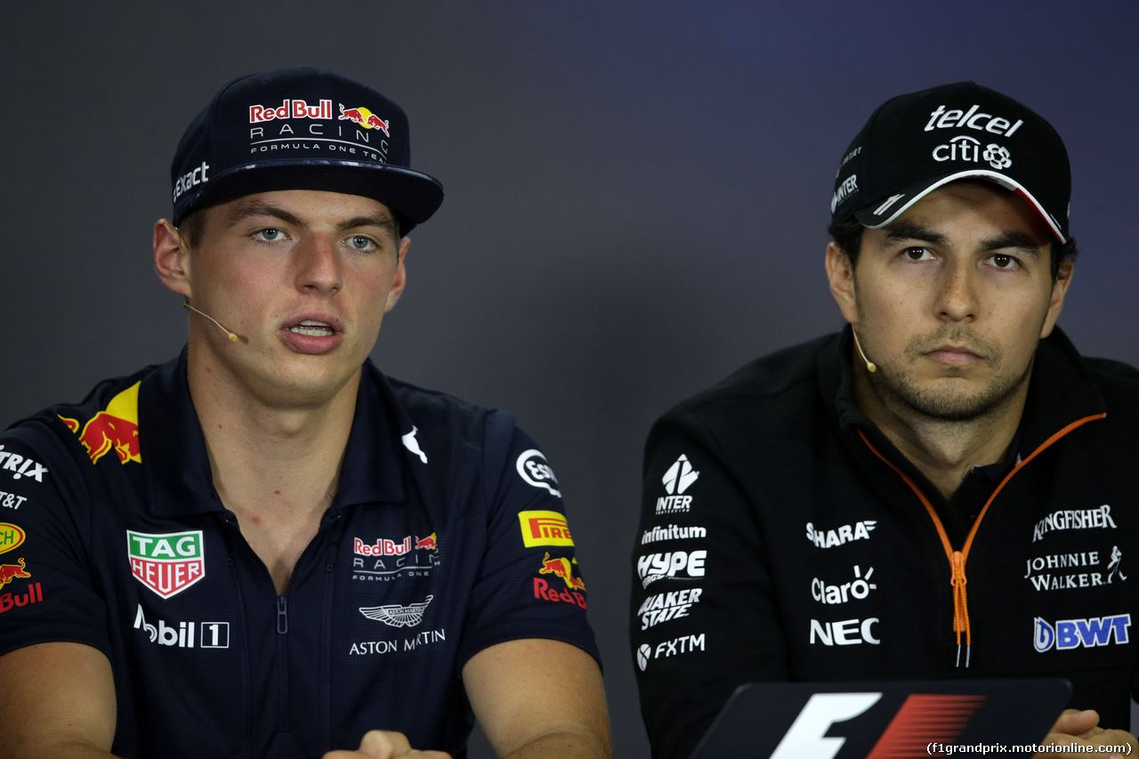 GP UNGHERIA, 27.07.2017 - Conferenza Stampa, Max Verstappen (NED) Red Bull Racing RB13 e Sergio Perez (MEX) Sahara Force India F1 VJM010