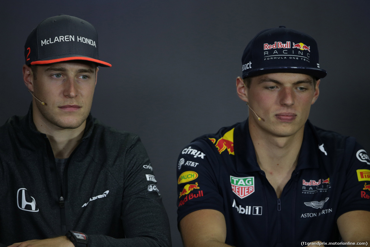 GP UNGHERIA, 27.07.2017 - Conferenza Stampa, Stoffel Vandoorne (BEL) McLaren MCL32 e Max Verstappen (NED) Red Bull Racing RB13