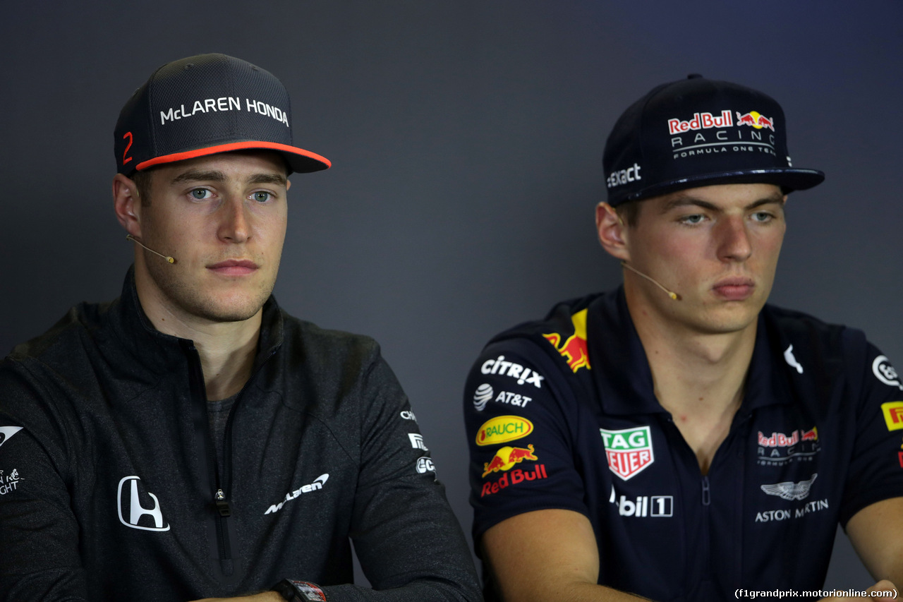 GP UNGHERIA, 27.07.2017 - Conferenza Stampa, Stoffel Vandoorne (BEL) McLaren MCL32 e Max Verstappen (NED) Red Bull Racing RB13