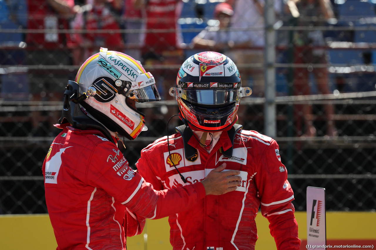 GP UNGHERIA, 29.07.2017 - Qualifiche, Sebastian Vettel (GER) Ferrari SF70H pole position e 2nd place Kimi Raikkonen (FIN) Ferrari SF70H