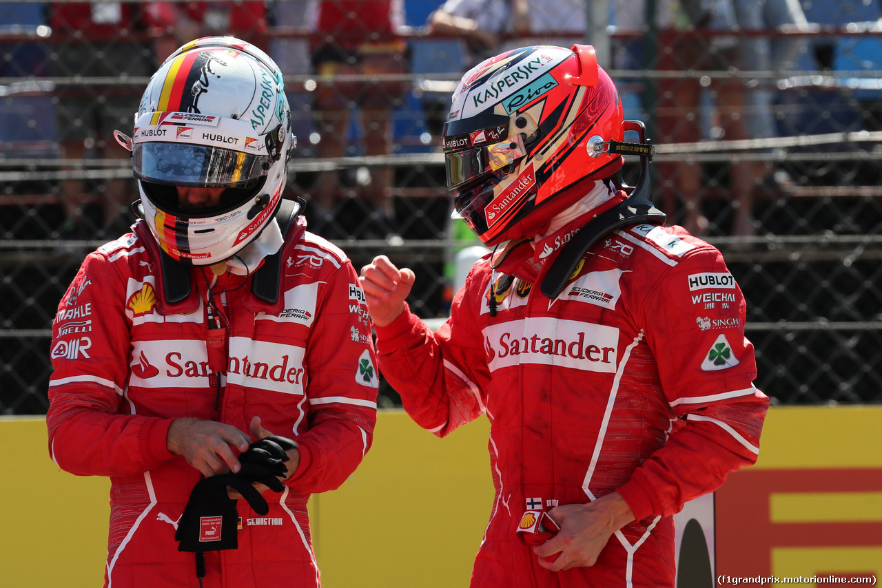 GP UNGHERIA, 29.07.2017 - Qualifiche, Sebastian Vettel (GER) Ferrari SF70H pole position e 2nd place Kimi Raikkonen (FIN) Ferrari SF70H