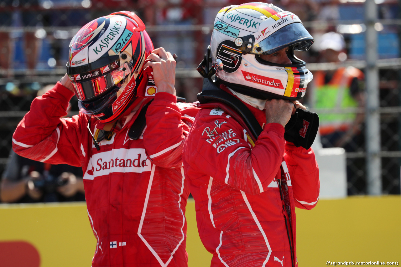 GP UNGHERIA, 29.07.2017 - Qualifiche, Kimi Raikkonen (FIN) Ferrari SF70H e Sebastian Vettel (GER) Ferrari SF70H