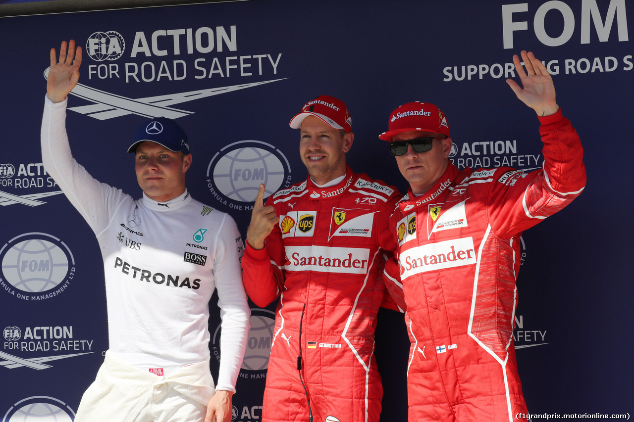 GP UNGHERIA, 29.07.2017 - Qualifiche, 3rd place Valtteri Bottas (FIN) Mercedes AMG F1 W08, Sebastian Vettel (GER) Ferrari SF70H pole position e 2nd place Kimi Raikkonen (FIN) Ferrari SF70H