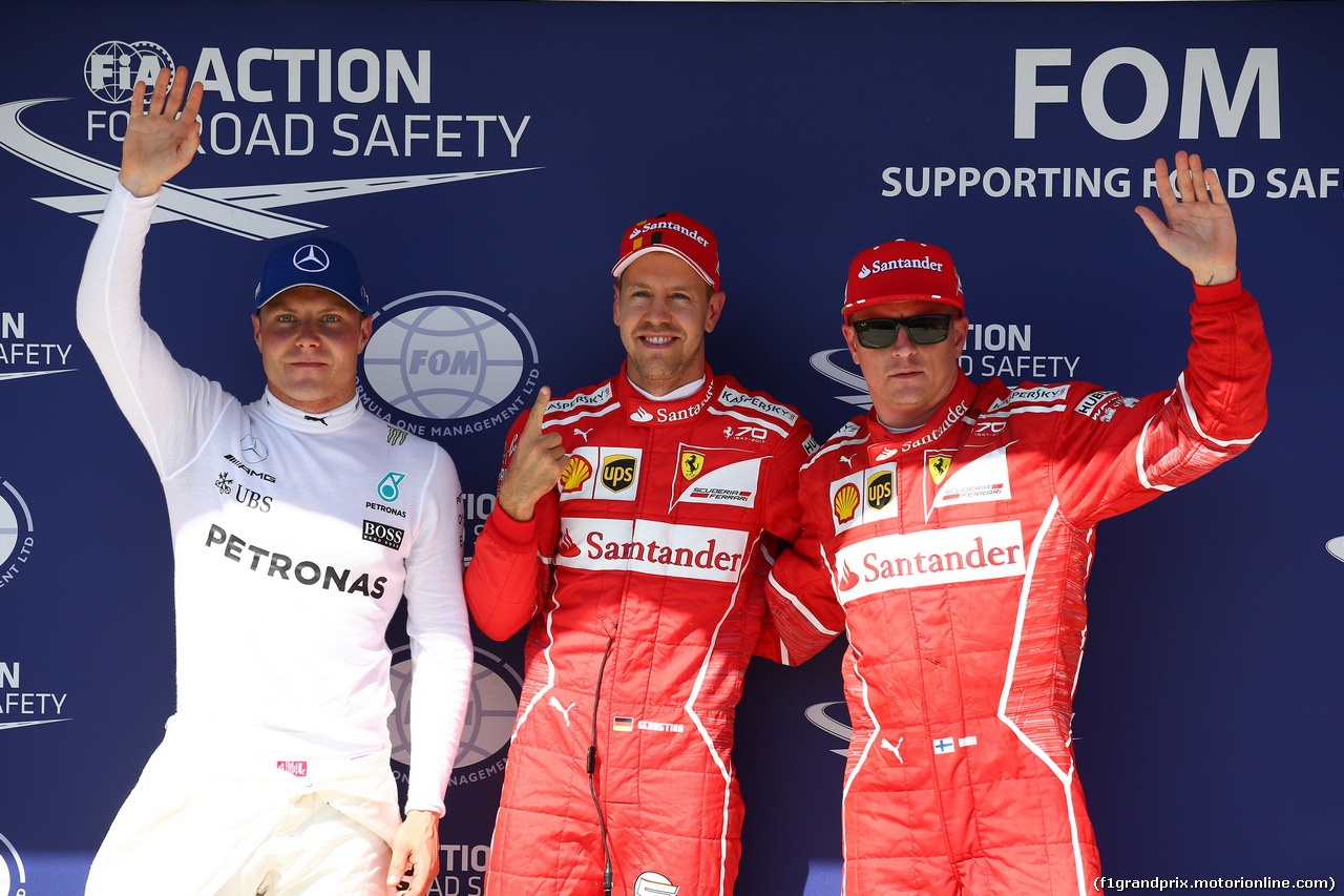 GP UNGHERIA, 29.07.2017 - Qualifiche, 3rd place Valtteri Bottas (FIN) Mercedes AMG F1 W08, Sebastian Vettel (GER) Ferrari SF70H pole position e 2nd place Kimi Raikkonen (FIN) Ferrari SF70H